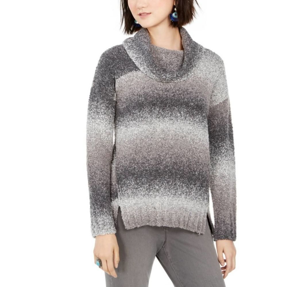 Style & Co Ombre Boucle Cowl Neck Sweater Grey XL